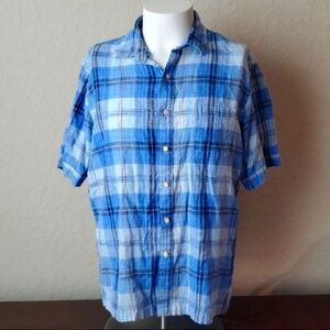 EUC. Tasso Elba Island Hawaiian Linen/Cotton Shirt Plaid Casual Button, …
